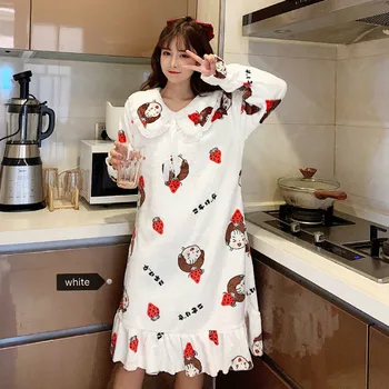 

Women Nightgown Coral Velvet Nightwear Long Sleeved Keep Warm Thicken Flannel Sleepwear Winter Sleep Clothing Floral Cute Nig