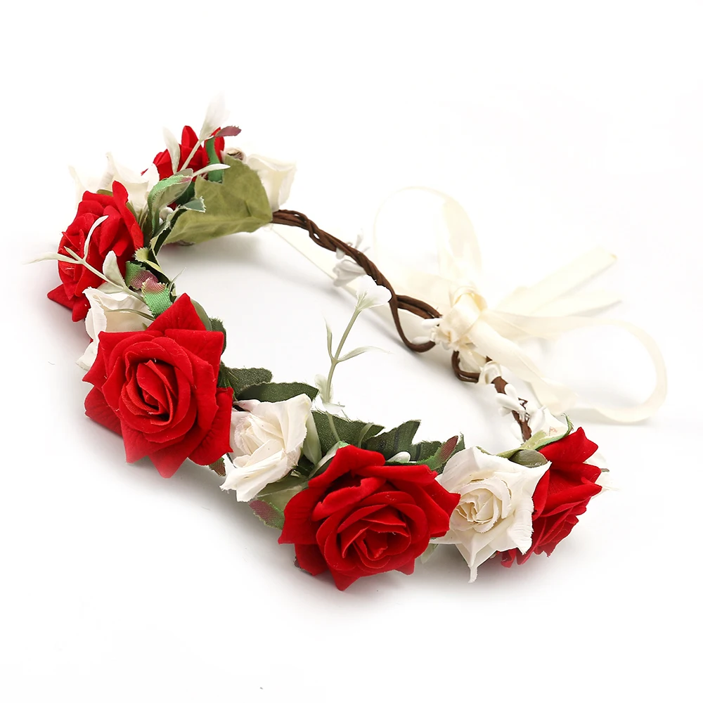 Яркая луна, винтажное Ювелирное Украшение, повязка на голову, белые розы, лента для свадьбы, подружки невесты, цветок, корона, модные аксессуары для девочек, женский подарок - Окраска металла: red rose crown