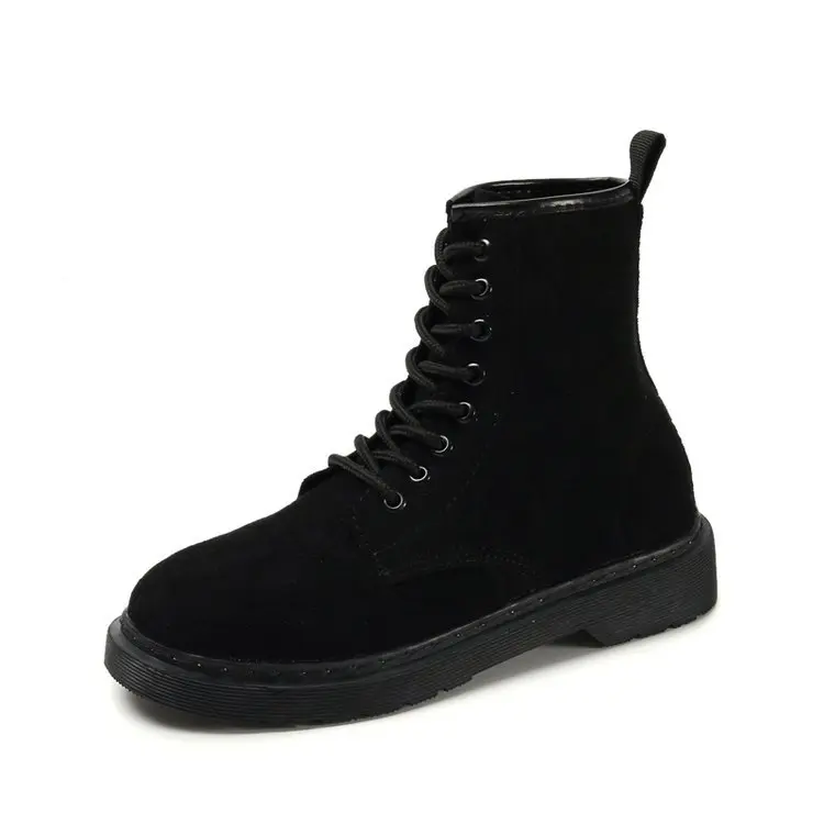 Fashion Women Martins Boots Female Wedge Boots Increasing Platform Retro Female Shoes Punk Style Suede Leather Boots - Цвет: Черный