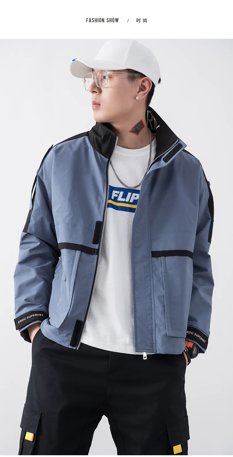 Autumn jacket men spring jackets mens solid color street Hip-hop style coat newest yellow fashion clothes red lapel latest