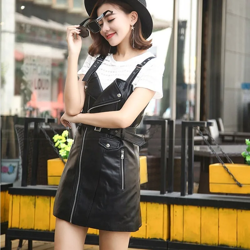 Lente Jurk Vrouwen Zwarte Riem Rits Hoge Taille Sexy Club Mini Korte Lederen Jurk Koreaanse Stijl Mode Lente Jurk Vrouwen Zwarte Riem Rits Hoge Taille Sexy Club Mini Korte Lederen Jurk Koreaanse Stijl Mode