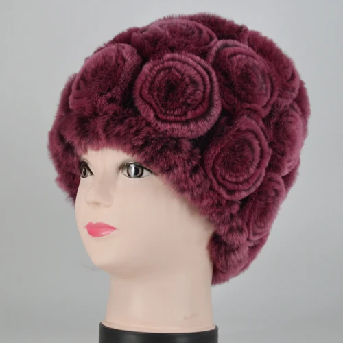 color 4 New Women Rex Rabbit Fur Knitted Hats Lady Winter Hats for Girls Skull Cap Real Fur Knitting Rabbit Skullies Beanies Female Hat - Цвет: color 4