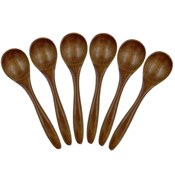 

Small Wooden Spoons, 6 PCS 5.3 Inch Natural Soup Spoons Bamboo Wood Spoon for Eating, Handmade Condiments Mixing Serving