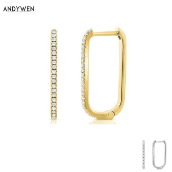 ANDYWEN 925 Sterling Silver Gold Hoop Earring Crystal Long Hole Huggies Loops Clips For 2019 Fashion Rock Punk Women Jewellery