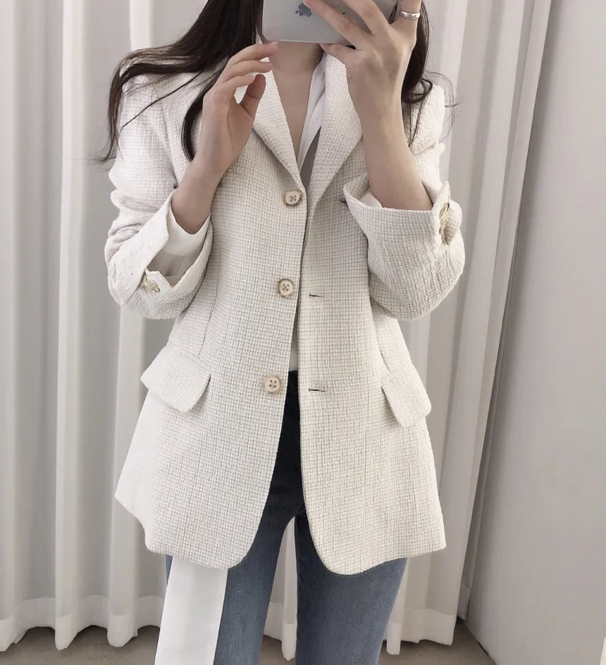 

South Korea Dongdaemun Chic2019 Graceful Tweed Suit Jacket