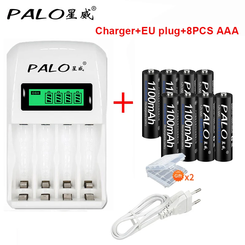 8battery and charger PALO 1,2 V 1100mah aaa аккумуляторная батарея Ni-MH/NI-CD аккумуляторная батарея зарядное устройство+ 4 шт/8 шт AAA аккумуляторная батарея для игрушек - Цвет: 8battery and charger