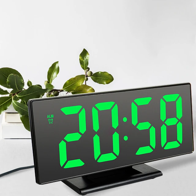 Reloj despertador Digital con espejo LED, pantalla LCD grande