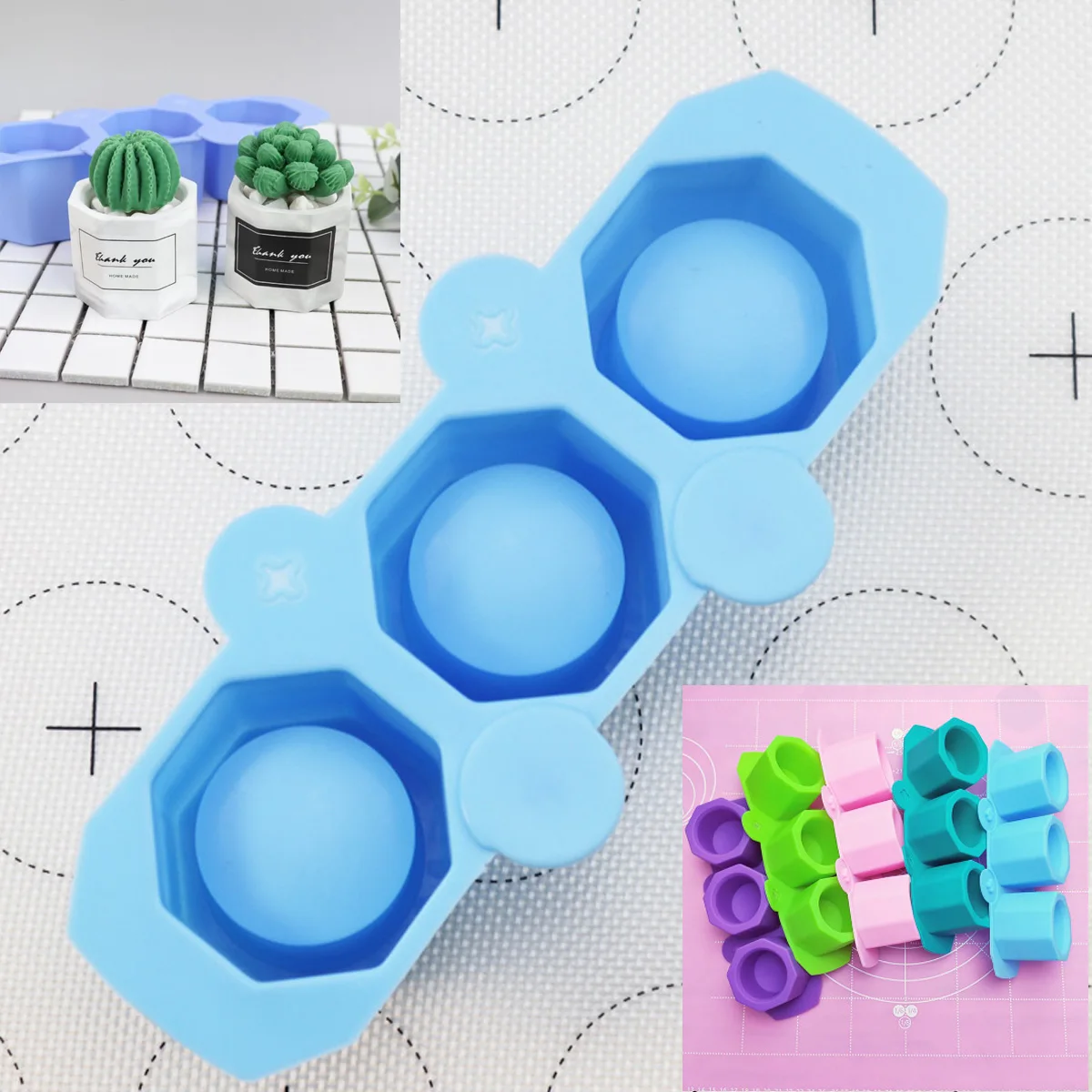 6 holes round silicone mold Concrete fleshy flower pot For DIY handmade clay plaster flower pot candlestick mould Home decoration