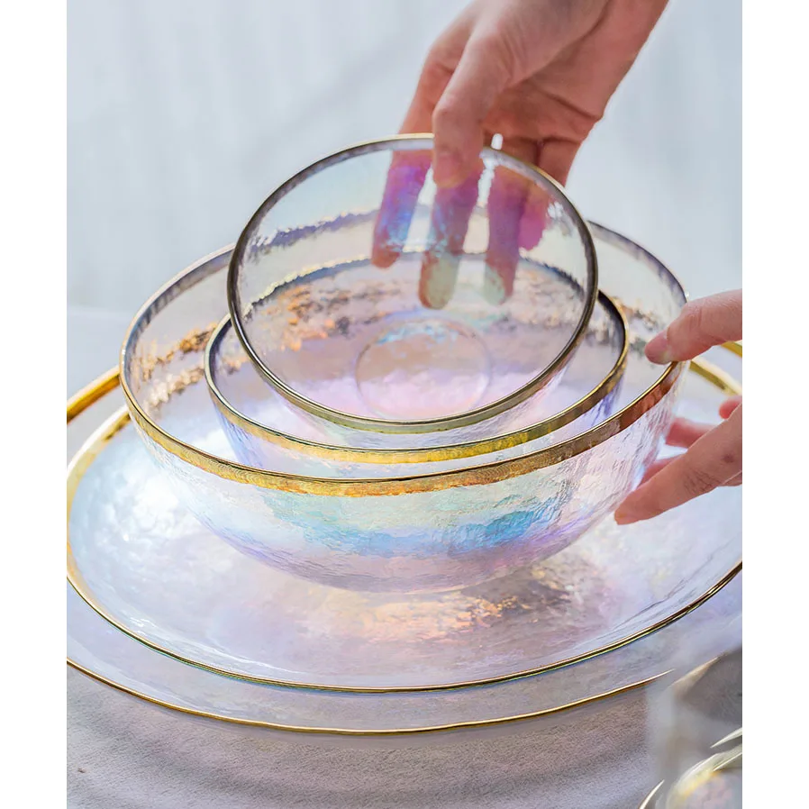 NIMITME скандинавские Ins Золотой инкрустация молоток стеклянный салатный суповой чаша Бытовая Посуда западное блюдо стейк Салатница обеденная чаша