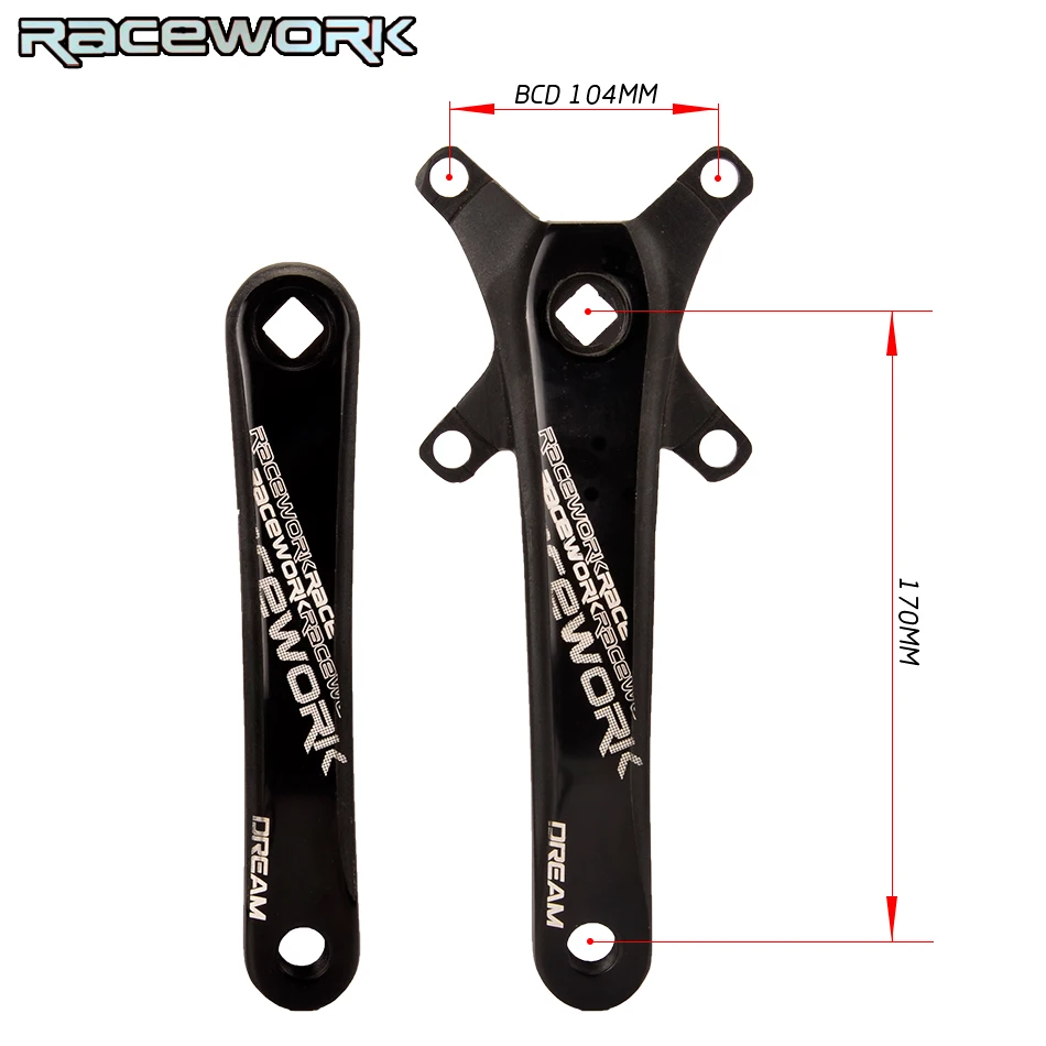 RACEWORK Fahrrad kurbel kettenblatt 104BCD MTB велосипед Kurbel алюминиевый Legierung Mit Boden Kurbel 170 мм platte rot 32T 34T 36T 38T