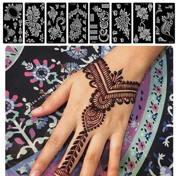 

Charm Indian Henna Rose Lace Flower Tattoo Stencil DIY Body Legs Arm Art Airbrush Painting Women Tattoo Stencil Template
