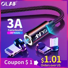 Олаф 2 м Магнитный кабель Micro usb type C для iPhone кабель освещения 1 м 3A провод для быстрого заряда type-C Магнитный кабель для зарядки телефона