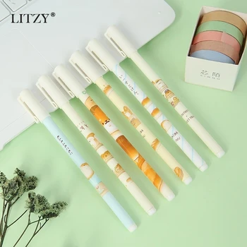 

4/6 Pcs/set Kawaii Fruit Neutral Pen Cute Hamster Gel Pen 0.5mm Black Ink Pen for Kids Gifts School Office Stationery Supplies