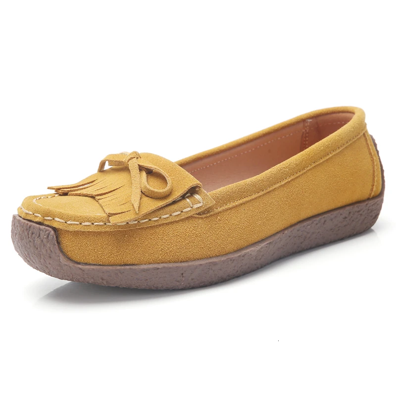 Женская обувь на плоской подошве; женская обувь без застежки; замшевые кроссовки из натуральной кожи с бахромой; повседневная обувь на плоской подошве в винтажном стиле; 6 цветов; большие размеры - Цвет: Цвет: желтый