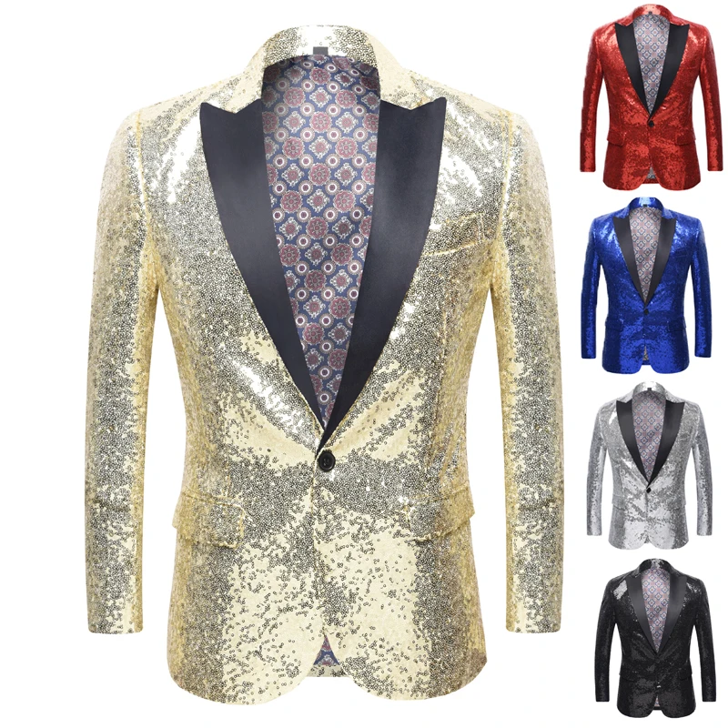 

Shiny Gold Sequin Glitter Embellished Blazer Jacket Men Nightclub Prom Suit Blazer Men Costume Homme Stage Clothes For singers