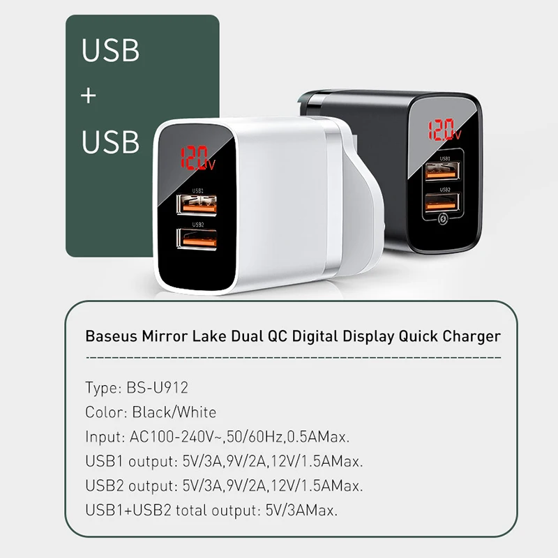 Baseus USB зарядное устройство для iPhone11 Pro Max 18 Вт Быстрая зарядка 3,0 быстрое зарядное устройство для телефона AFC для samsung Путешествия Великобритания вилка настенное зарядное устройство