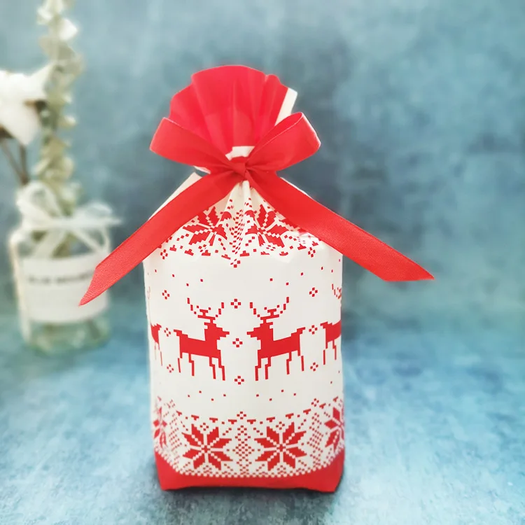 10PCSNew Year Christmas Bag Christmas Gift Bag Candy Cookies Plastic Bag for Packaging Food Gift Drawstring Drawstring Pocket - Color: Christmas bag-2