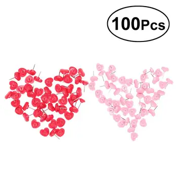 

100 Pcs Plastic Pink Heart Shape Push Pins Decorative Safety Colored Thumbtacks for Cork Board Map Photos Posters Calendar