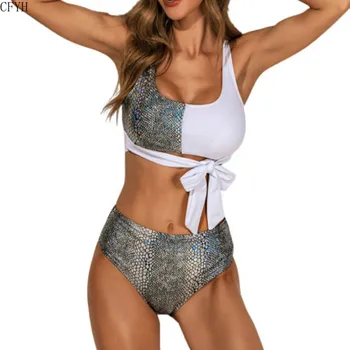 

Sexy Bikini 2020 Summer Snake Swimwear Women High Waist Bikinis Set Swimsuit Bandage Patchwork Push Up Bathing Suit Swim Wear