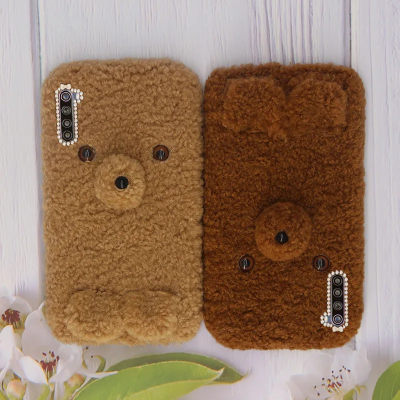 

RedMi Note 8 Case lovely Plush Bear Silicone shockproof Back Cover For RedMi Note 8 Winter Keep warm Phone protection Cases