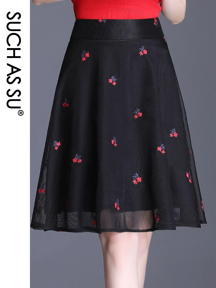 Таких как SU 2021 Лето сетки плиссированные юбки белого цвета с красными цветами