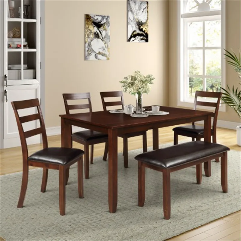 

6pc Dining Set with 4 Ladder Chairs and Bench, Espresso