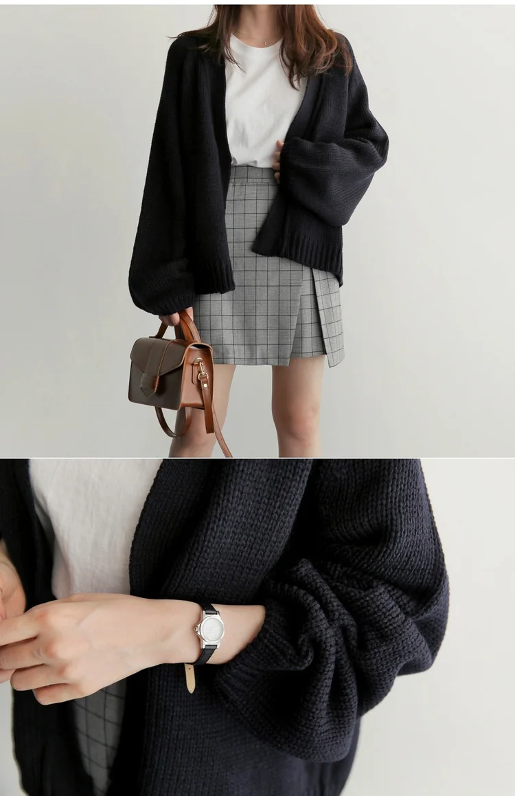 Короткий вязаный кардиган, свитер для женщин, новинка 2009, корейский Однотонный свитер с рукавами-фонариками, куртка для девочек