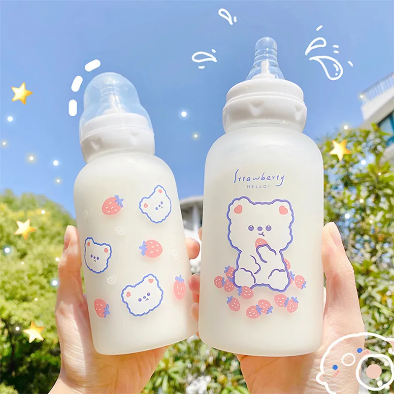 Cute Water Bottle Girls Kawaii  Cute Korean Glass Water Bottle - Cute  Frosted Glass - Aliexpress