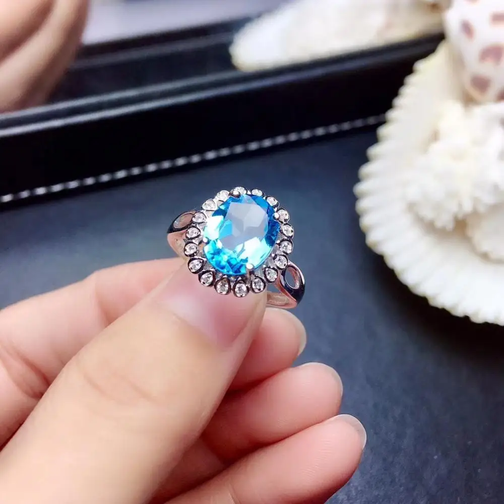 

luxurious big round Sun flower Natural blue topaz gem Ring S925 Silver Natural Gemstone Ring Women's men party gift Jewelry