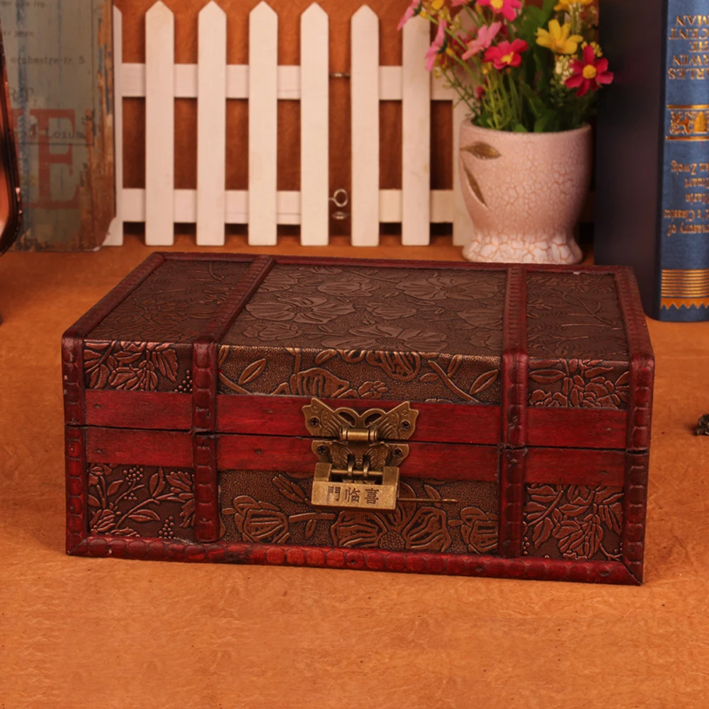 

Necklace Multifunction Jewellery Organizer Trinket Antique Decorative Wooden Wood Vintage Print Home With Lock Storage Box