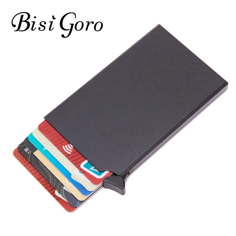 

BISI GORO RFID Credit Card Holder Anti-theft Smart Wallet Thin ID Card Case 2019 Unisex Automatically Solid Metal Card Wallet