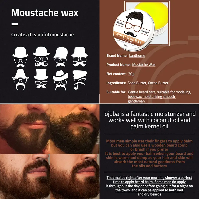 Natural Vanilla Mango Beard Growth Enhancer Oil Safe Facial Hair Beard Balm For Groomed Beard Growth Styling Moustache Serum