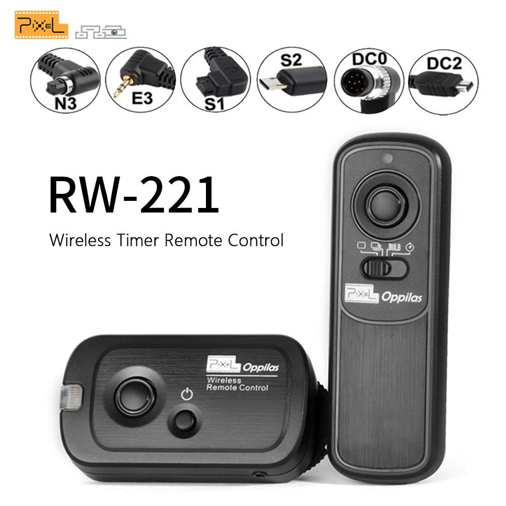 

Pixel RW-221 Wireless Shutter Release Timer Remote Control (DC0 DC2 N3 E3 S1 S2) Cable For Canon Nikon Sony Camera VS TW283 RC-6