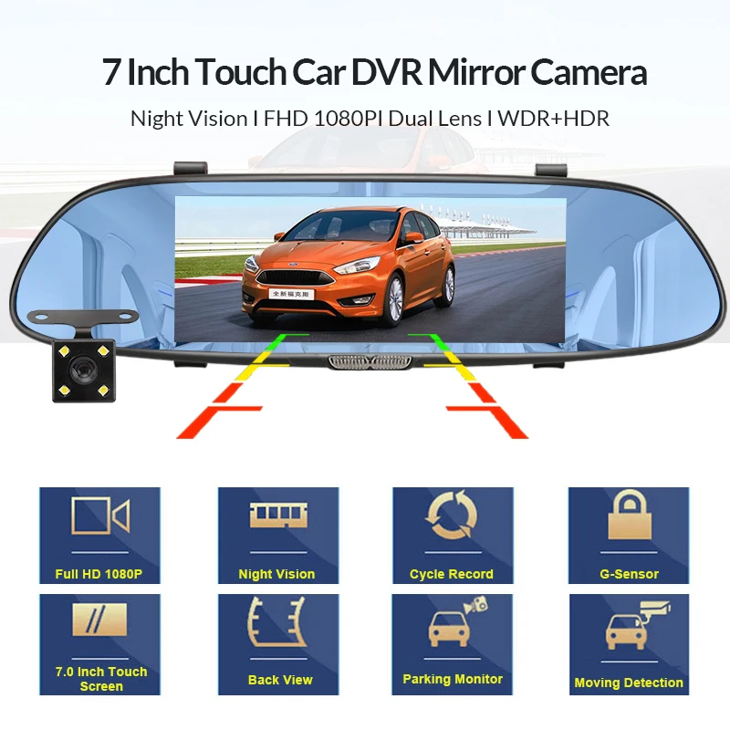 E ACE 7 0 дюймов Автомобильный видеорегистратор зеркало заднего вида сенсорная