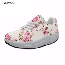 Повседневные женские удобные туфли на платформе с кошкам Коко; кроссовки на танкетке; винтажная Цветовая печать; дышащая женская обувь для похудения; визуально увеличивающая рост