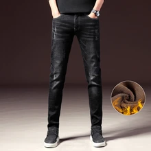 Зимние теплые джинсы, Мужские утолщенные джинсы, эластичные узкие синие джинсы, теплые утепленные Плюс флисовые высококачественные мужские джинсы Hombre