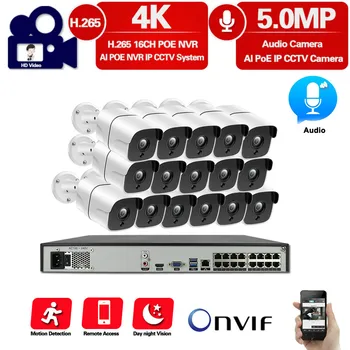 

H.265 16CH 4K HD POE NVR Kits 5MP Outdoor Waterproof IP Cameras CCTV Surveillance System P2P Video Surveillance Set 4TB HDD