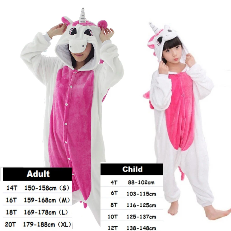 Kigurumi Onesie/Детские пижамы, пижамы с единорогом для мальчиков и девочек, зимние пижамы с изображением панды, женские пижамы для подростков 4, 6, 8, 10 лет - Цвет: Rose Unicorn