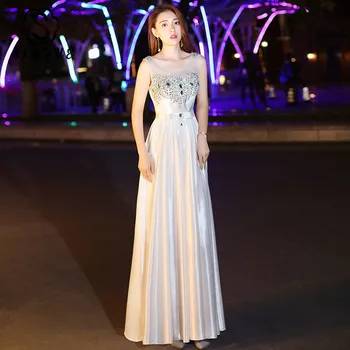 

Evening Dress Skyyue K181 Elegant O-neck Sleeveless Formal Party Dress Shiny Crystal Robe De Soiree Long Evening Gowns