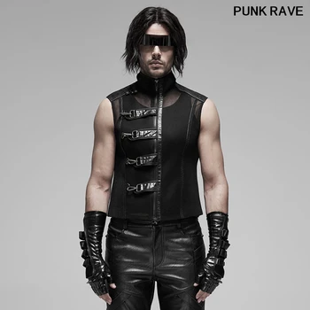 

Punk rock Pensonality Men See-through Vest fashion perspective Mesh Metal Zipper Sleeveless Slim Waistcoat PUNK RAVE WY-1185MJM