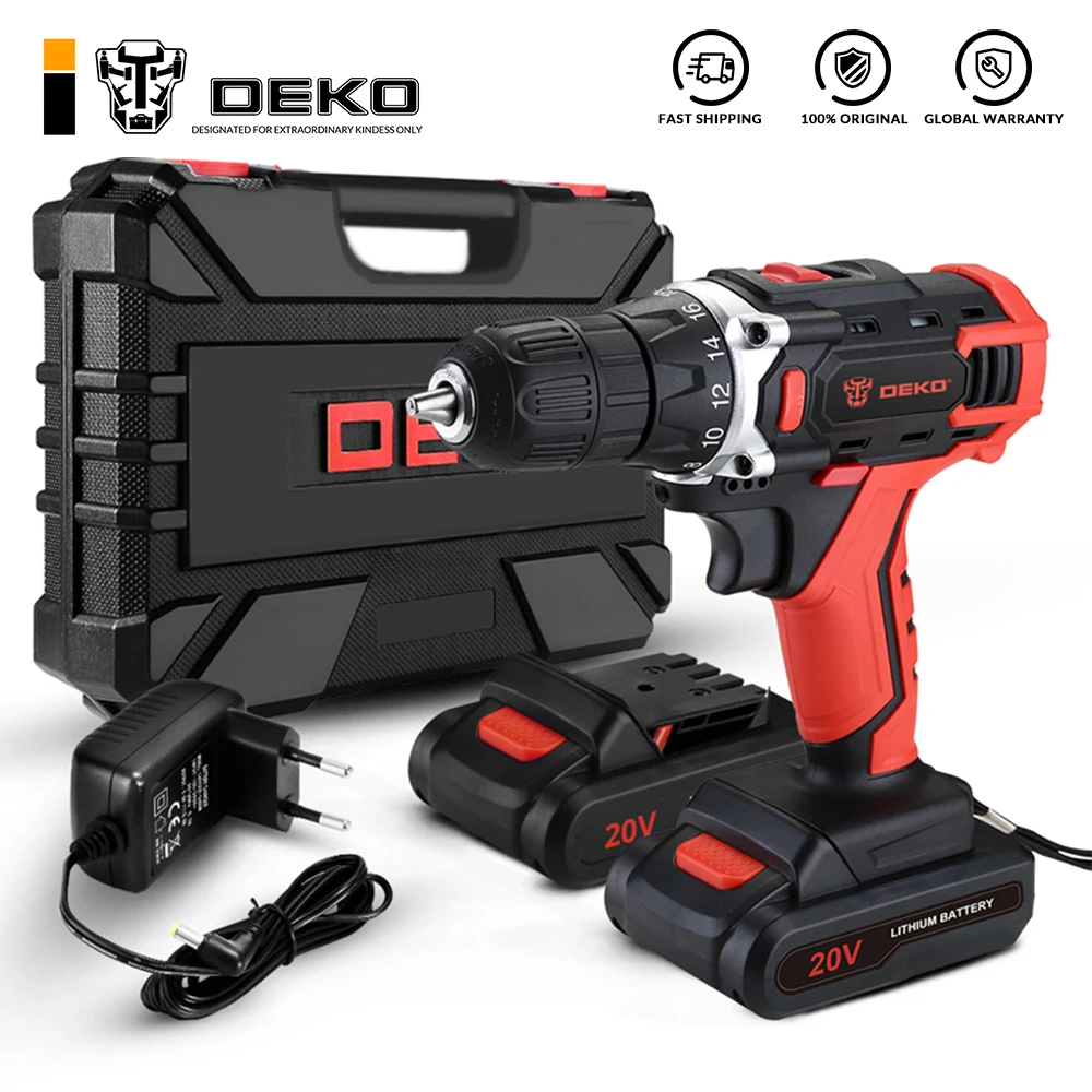 

DEKO New Sharker 20V Cordless Drill Electric Screwdriver Mini Wireless Power Driver DC Lithium-Ion Battery 3/8-Inch 2 Speed