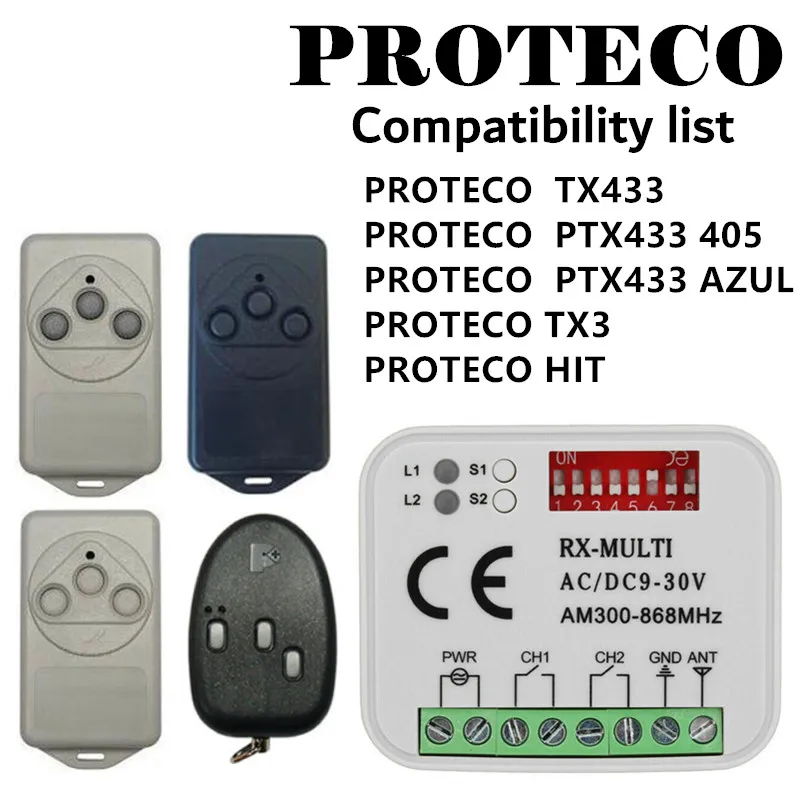 PTX433405 Compatible 2-channel Receiver 12-24V AC/DC 433.92MHz PROTECO TX433 
