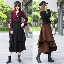 Осень зима Корейская версия женская мода шерстяная половина тела юбка неровность длинная юбка утолщение средней длины юбка брюки