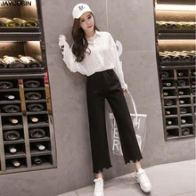 JAYCOSIN джинсы, модные женские повседневные Прямые брюки средней высоты с высокой талией, широкие брюки, джинсы с заусенцами, новинка, горячая распродажа, spodnie damskie