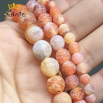 

Natural Round Stone Orange Frost Cracked Dream Fire Dragon Veins Agates Beads For Jewelry DIY Making Bracelet 15'' 6 8 10mm