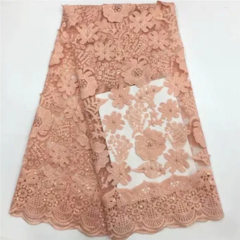 

African Beaded Lace Fabric 2019 pink High Quality Lace Material sequins French Lace Fabric Nigerian Tulle Mesh Lace Fabrics
