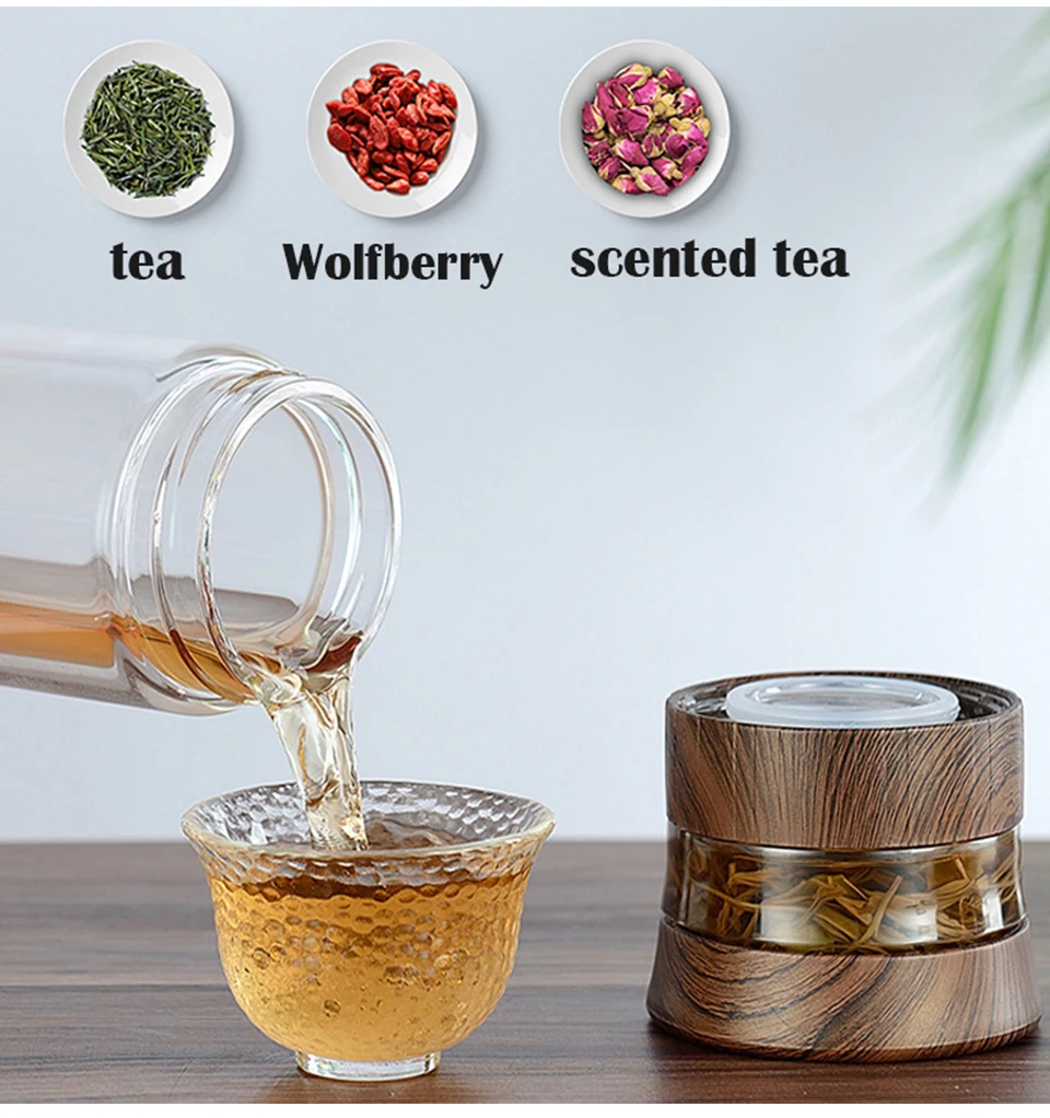 Drinking Pot Portable Tea Separation Cups Double-layer Car Cup Creative High Temperature Glass Water Bottle To Send Cup Sets