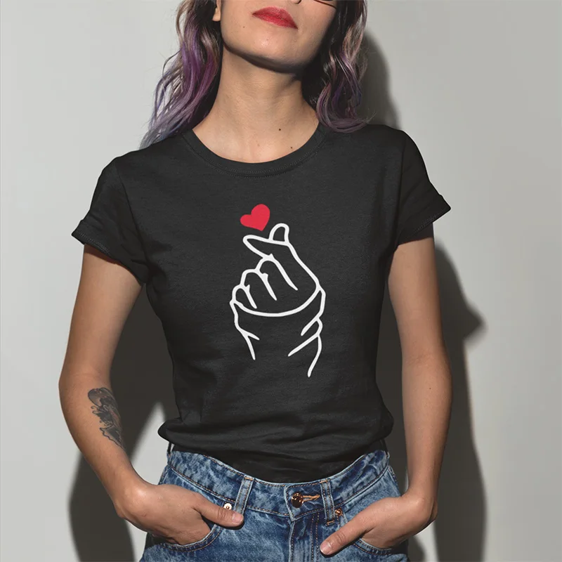 Футболка с принтом в виде сердца для рук Femme Tumblr в Корейском стиле, винтажная Эстетическая футболка с черепом для женщин