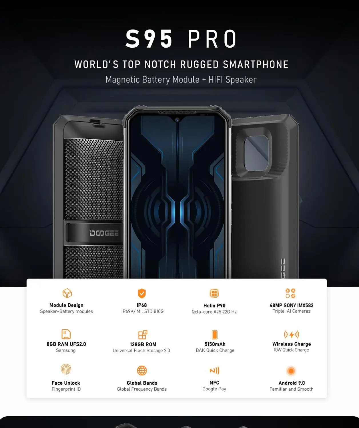 Смартфон DOOGEE S95 Pro 8 + 256/128 гб 6 3 дюйма Helio P90 5150 ма · ч 48 мп Android 9 0 NFC|Смартфоны| |