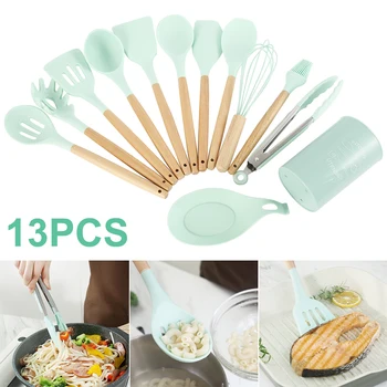 

Silicone Kitchenware Cooking Utensils Set Heat Resistant Kitchen Non-Stick Cooking Utensils Baking Tools With Storage Box Tools